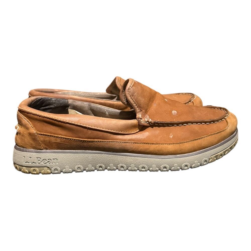 LL Bean Men’s All Week Slipper Mocs Brown Leather Shearling Lined Shoes Size 11M - Picture 2 of 9